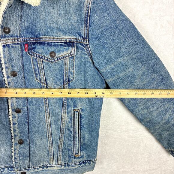 Levis Type III Sherpa Trucker Denim Jacket Mens M Faded Western Classic Retro - Picture 8 of 13